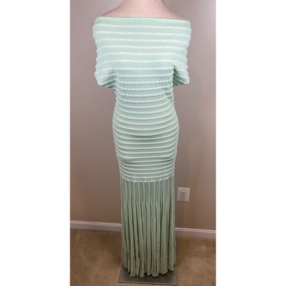 Alexis Marce Off the Shoulder Knit Mint Green Striped Maxi Dress Size Large - Picture 4 of 11